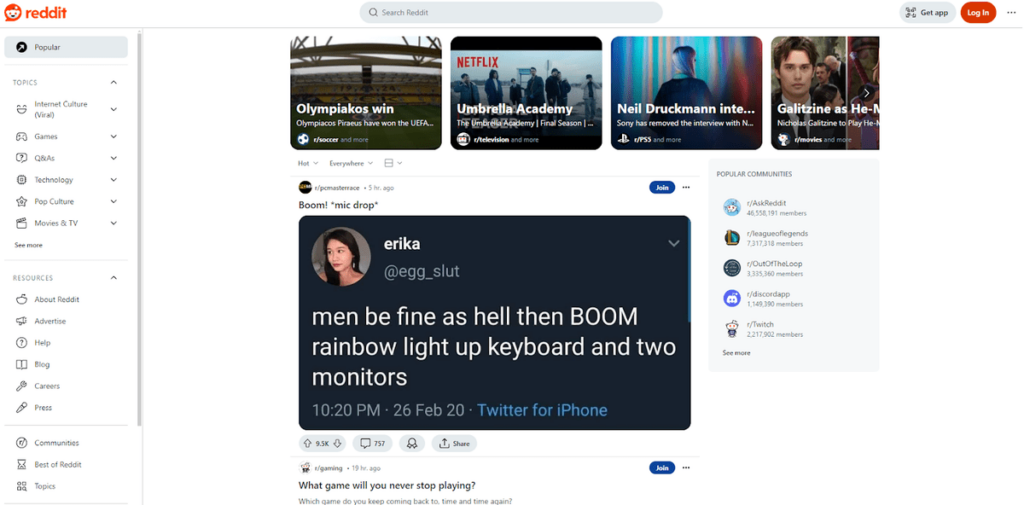 Reddit homepage