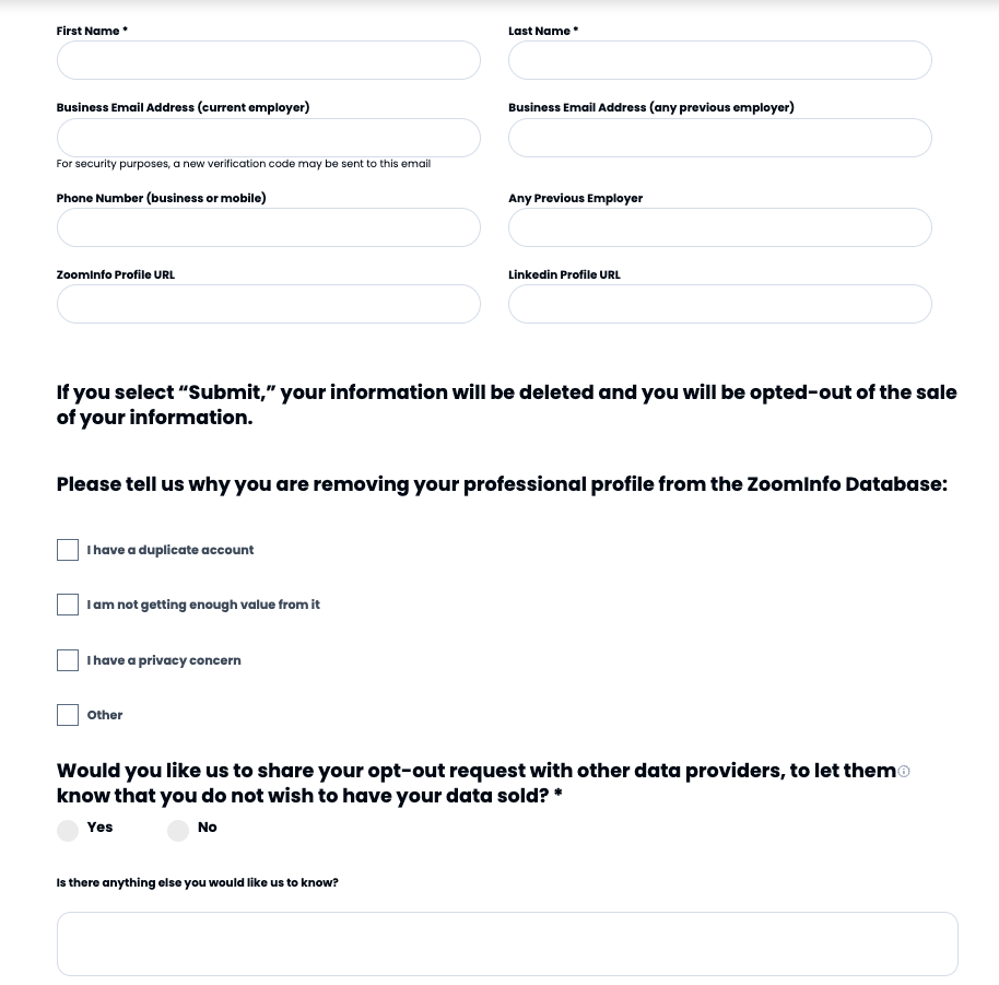 Datanyze opt out form
