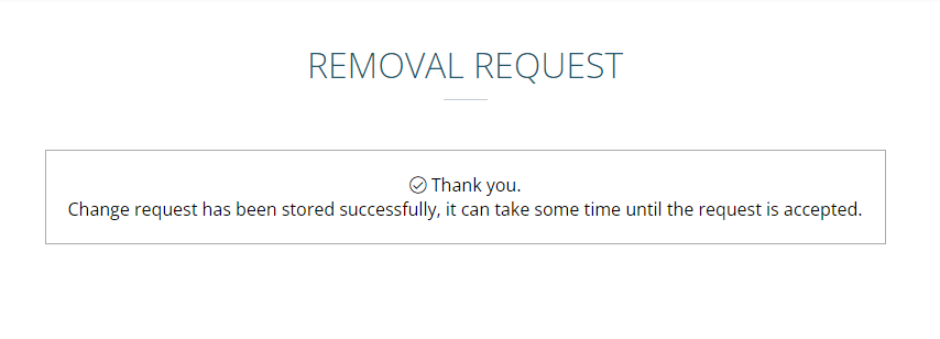 Confirmation of removal request submission to Data-Lead.com