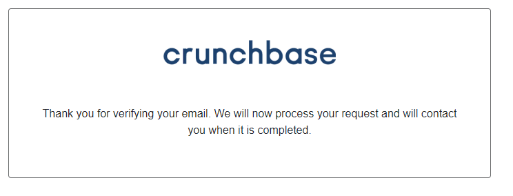 Crunchbase confirmation message 