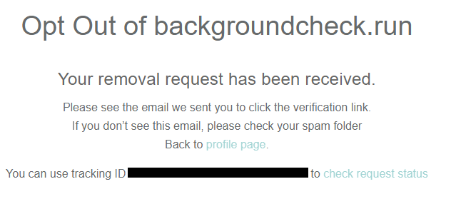 Backgroundcheck.run message to check your email for a verification link