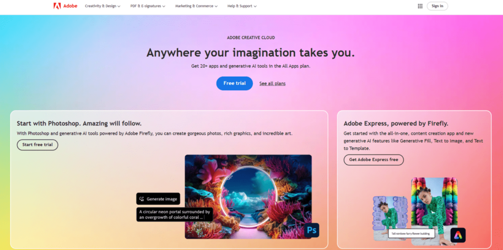 Adobe homepage