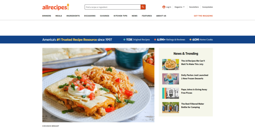 Allrecipes homepage