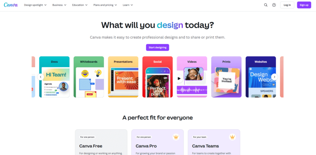 Canva homepage