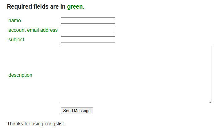 Craigslist contact form