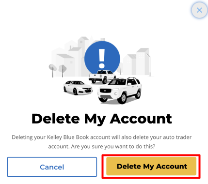 Kelley Blue Book "Delete My Account" button