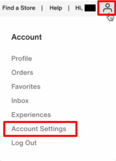 Nike account icon and "Account Settings" link