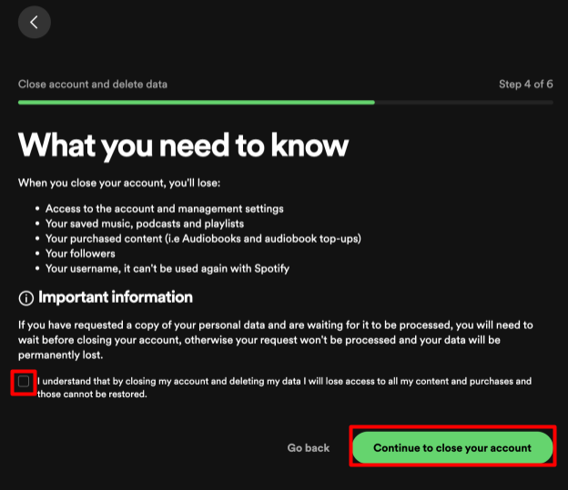 Spotify "What you need to know" about closing your Spotify account