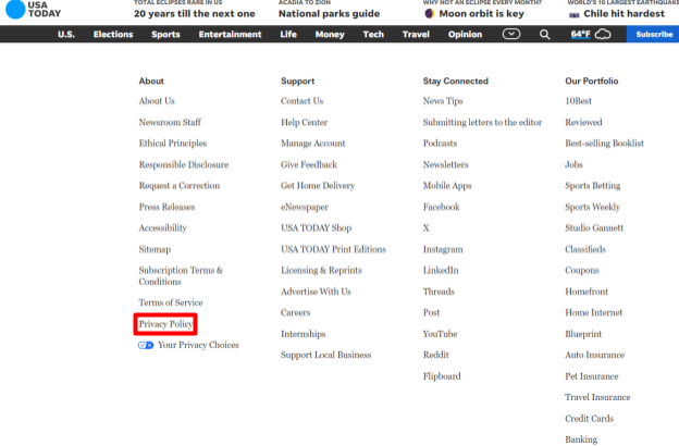 USA Today "Privacy Policy"