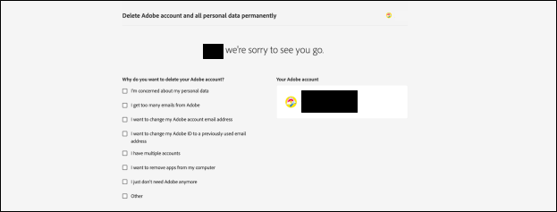 Adobe reasons for account deletion request