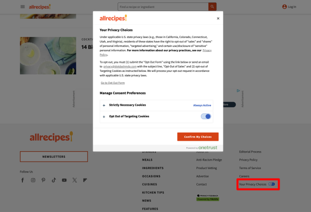 Allrecipes additional privacy choices