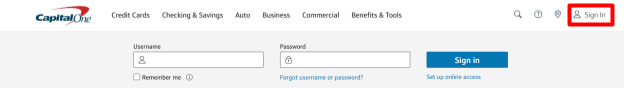 Capital One "Sign In" button