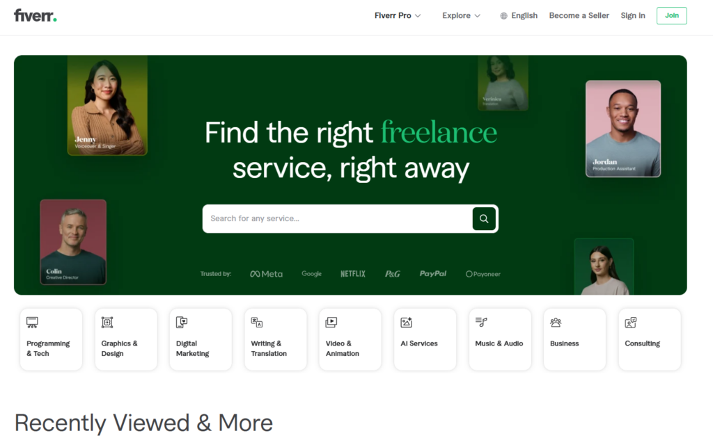 Fiverr homepage