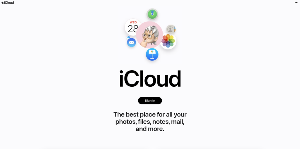 iCloud homepage