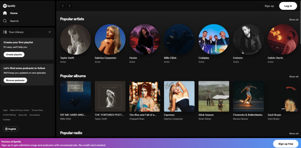 Spotify homepage