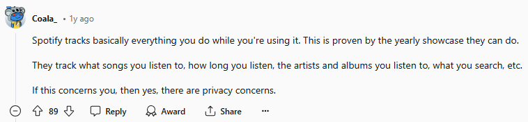 Reddit post about Spotify