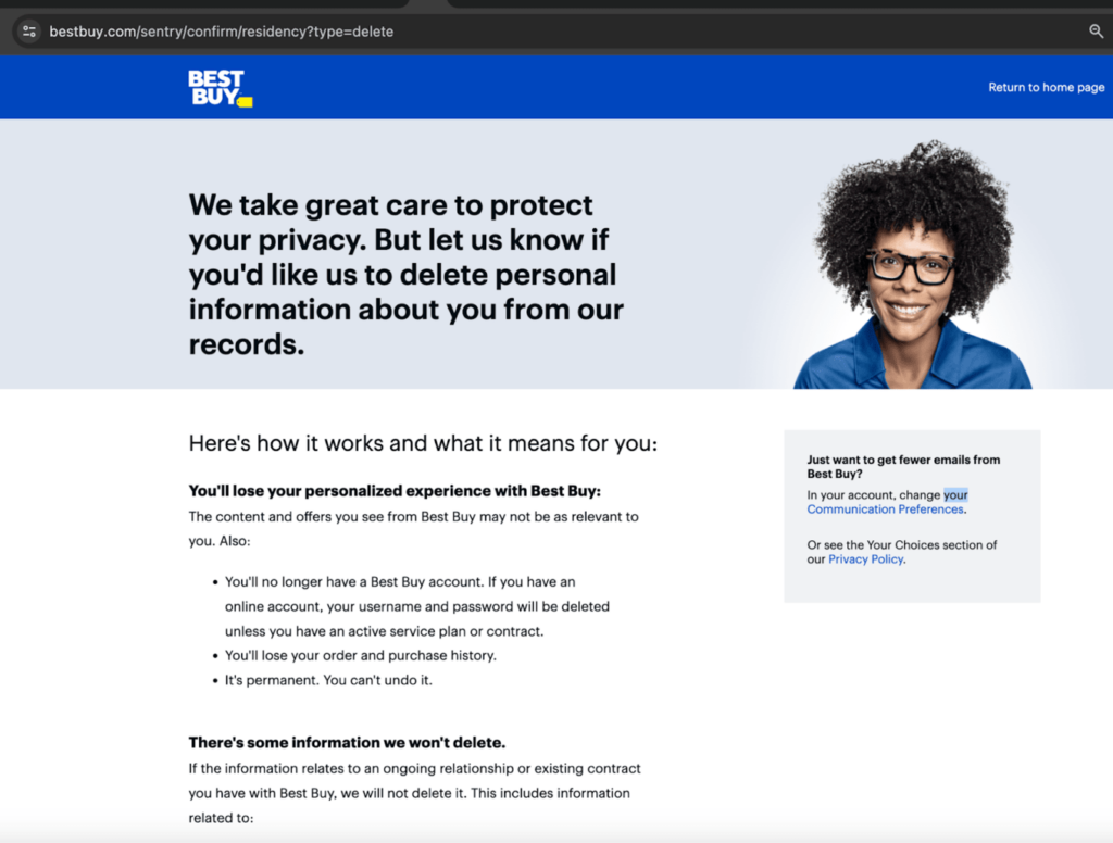 BestBuy delete request page