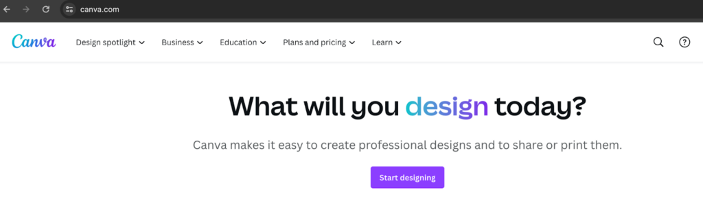 Canva homepage