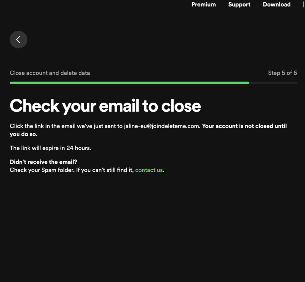 Spotify message to check your email