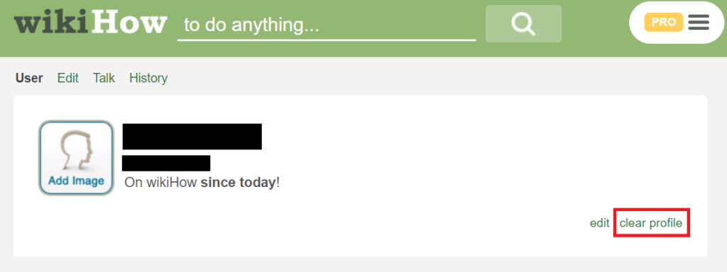 wikiHow "clear profile" link