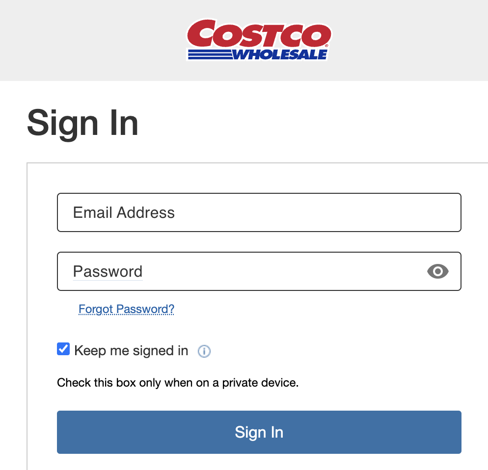 Costco sign in page