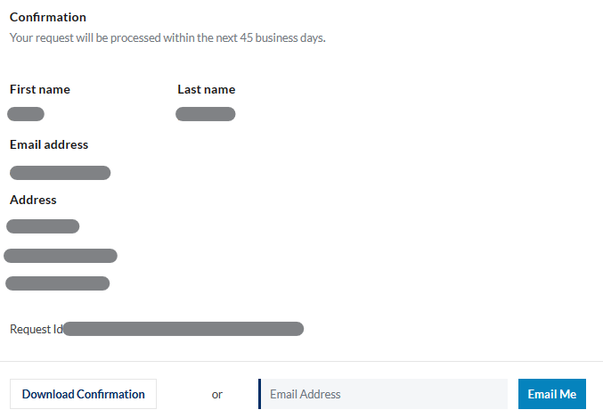 DeepSync opt out submission confirmation