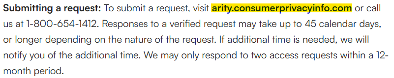 Arity submitting a request information