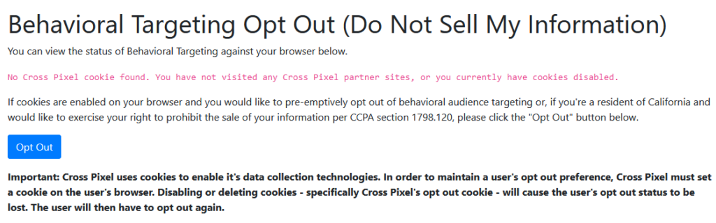 Information about opting out and opt out button