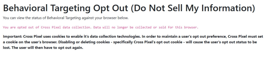 You are opted out of CrossPixel