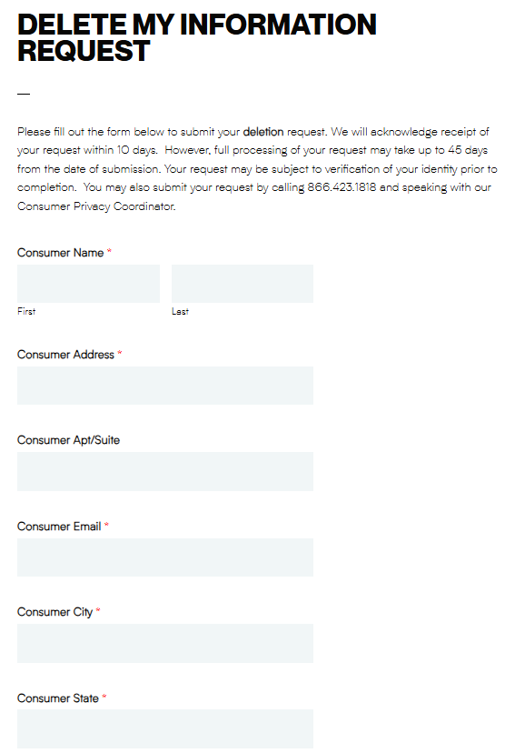 DataPartners Delete Information Request form