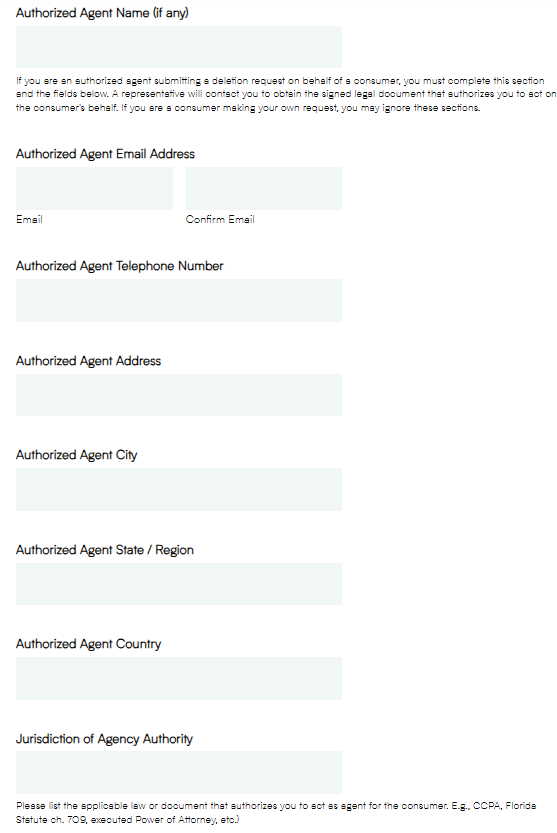 DataPartners authorized agent opt out form section