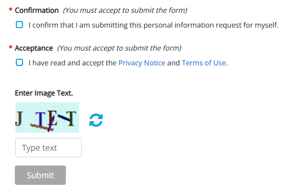 Deloitte opt out form confirmation and captcha section