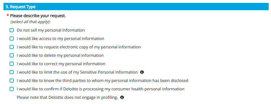 Deloitte opt out form privacy request section