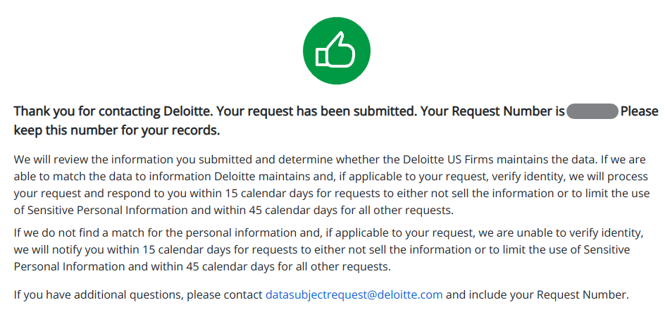 Deloitte opt out request submitted