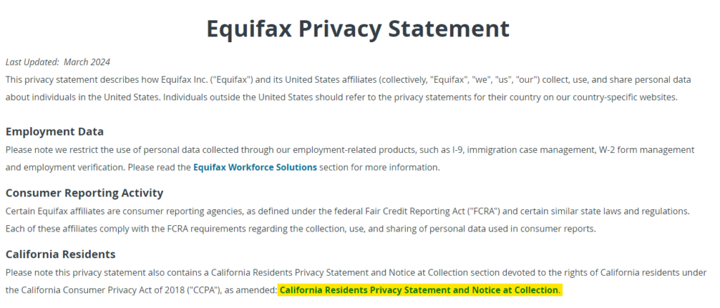 Equifax privacy statement