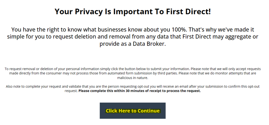 First Direct Marketing privacy information