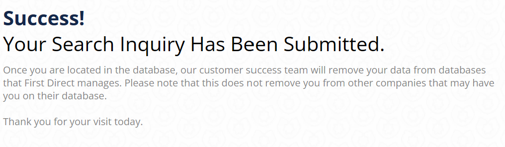 First Direct Marketing opt out request confirmation