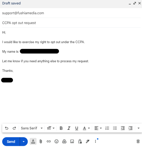 FushiaMedia email opt out request example
