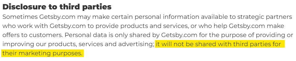 Getsby information about disclosure to third parties 