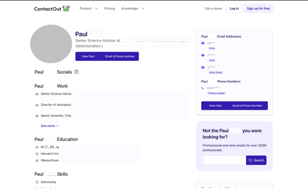 ContactOut profile - redacted