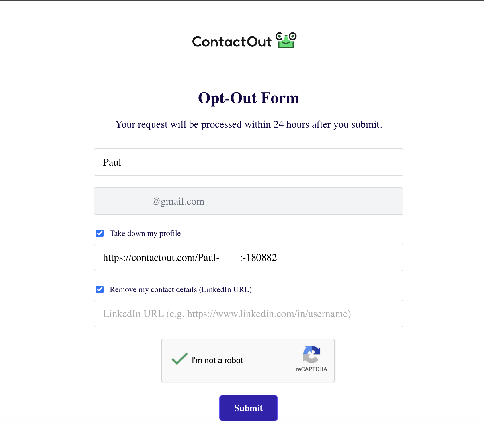 ContactOut opt-out form