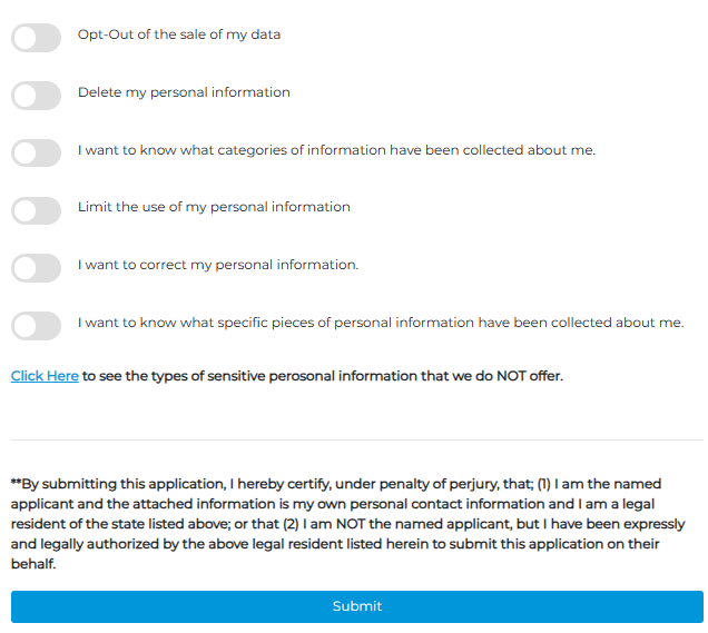 Infofree privacy request