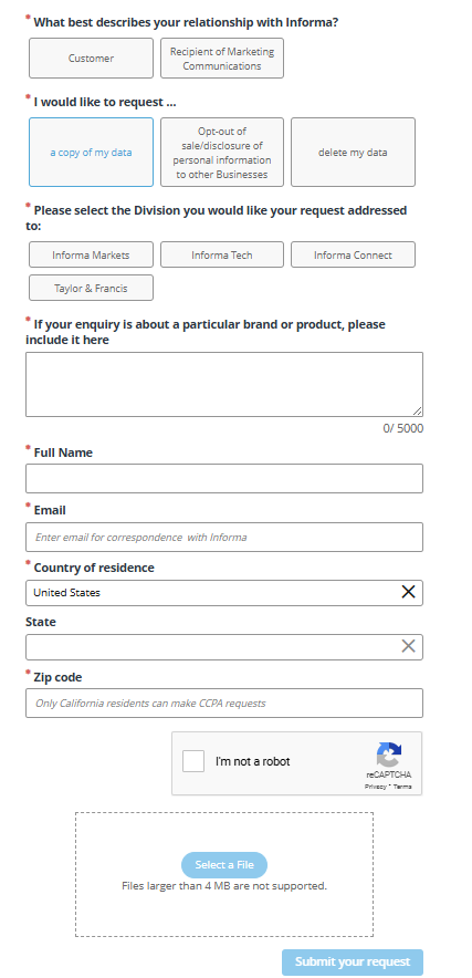 Informa opt-out form