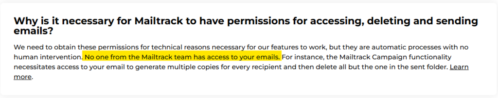 Mailtrack permissions explanation