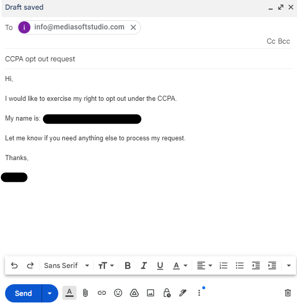 MediaSoftStudio email opt out request example