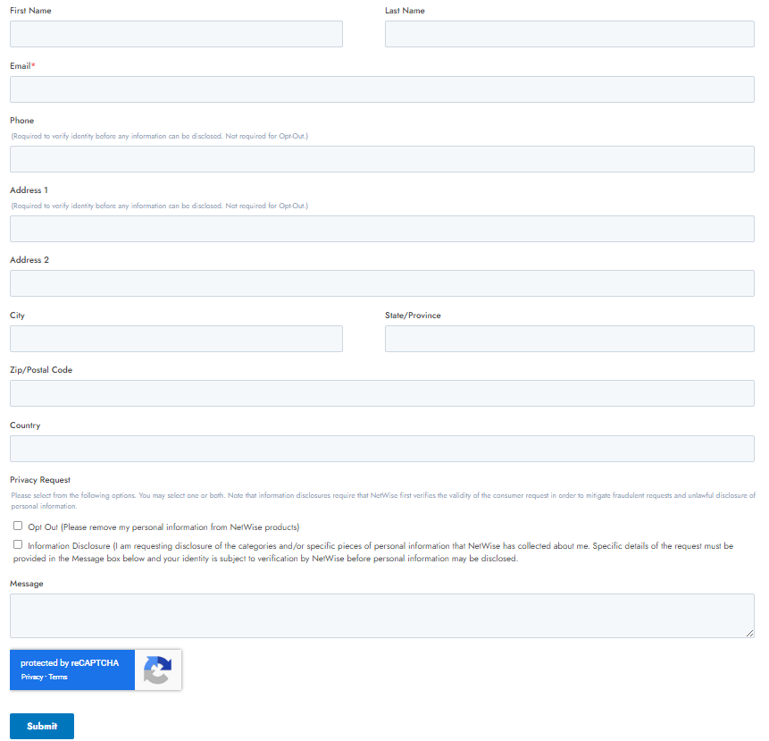 NetWiseData opt-out form