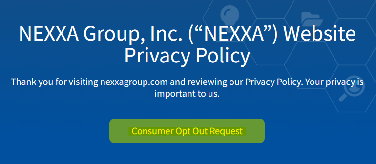 NexxaGroup "Consumer Opt Out Request" button 