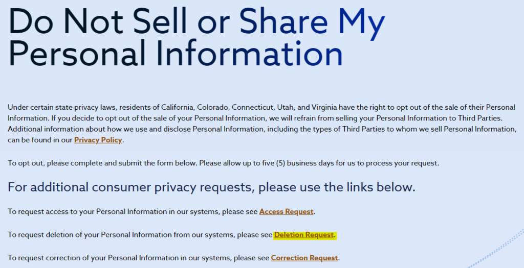 NFocus "Do Not Sell or Share My Personal Information" section