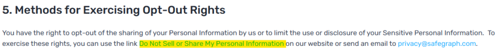 SafeGraph opt out information