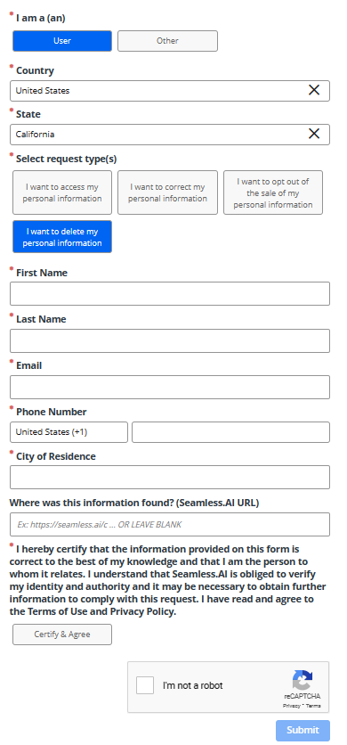 Seamless AI opt out form